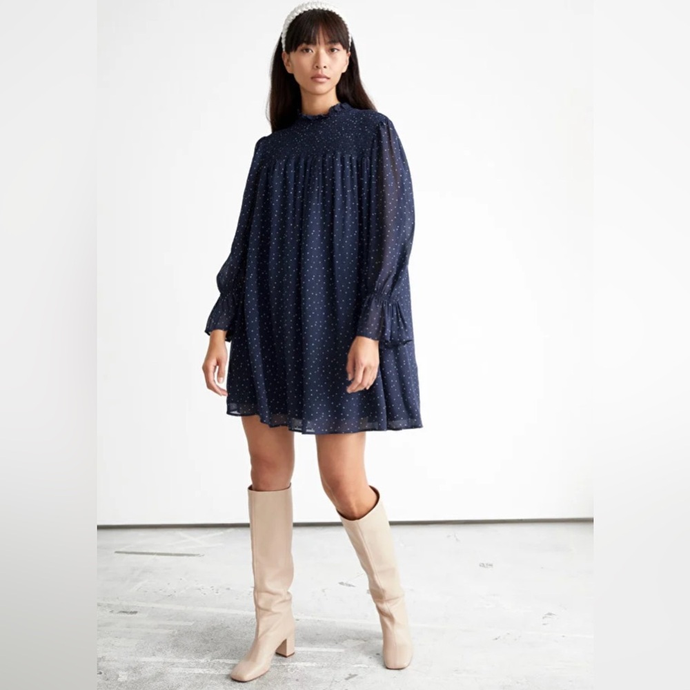 NWT & OTHER STORIES Printed mini dress in Navy and White, Size 4